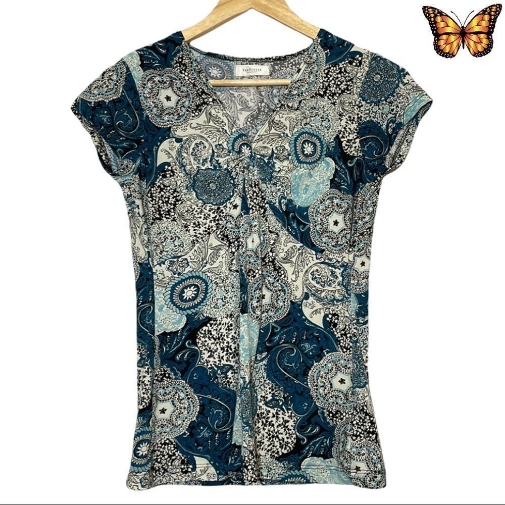 Van Heusen Short Sleeve Paisley Print Knotted Neckline Top